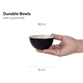 Ceramic Veg Bowls Set Of 6 For Dinner - 180ml Each, Black Ivory Rim Series | Katori Set With Glossy Finish - Stoneware Ceramic Bowls Set | Dessert Bowl Set